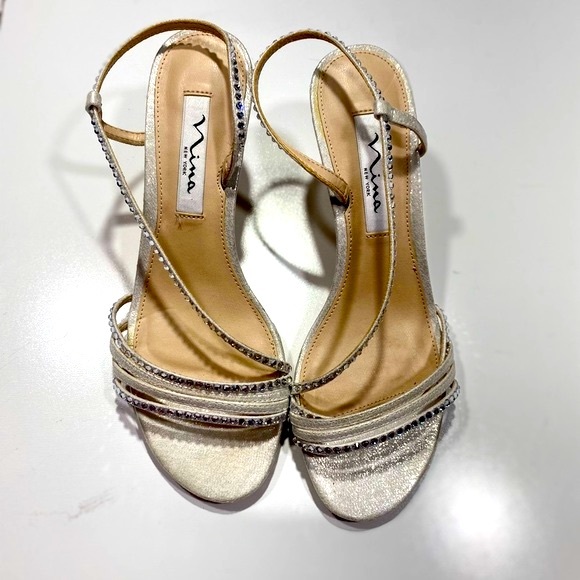 Nina New York Nelena Silver Rhinestone Sparkly Strappy Evening Sandals Size 6.5 - Picture 5 of 16